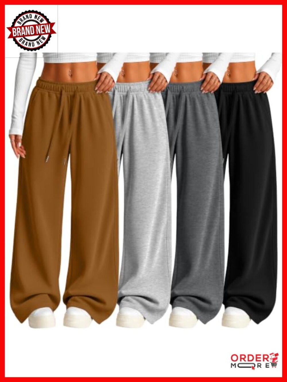 Wide Leg Sweatpants Baggy Lounge Pants 4 Pack Polyester Cotton